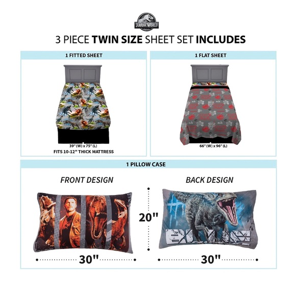 Jurassic World Kids Twin Sheet Set,New - Picture 8 of 10